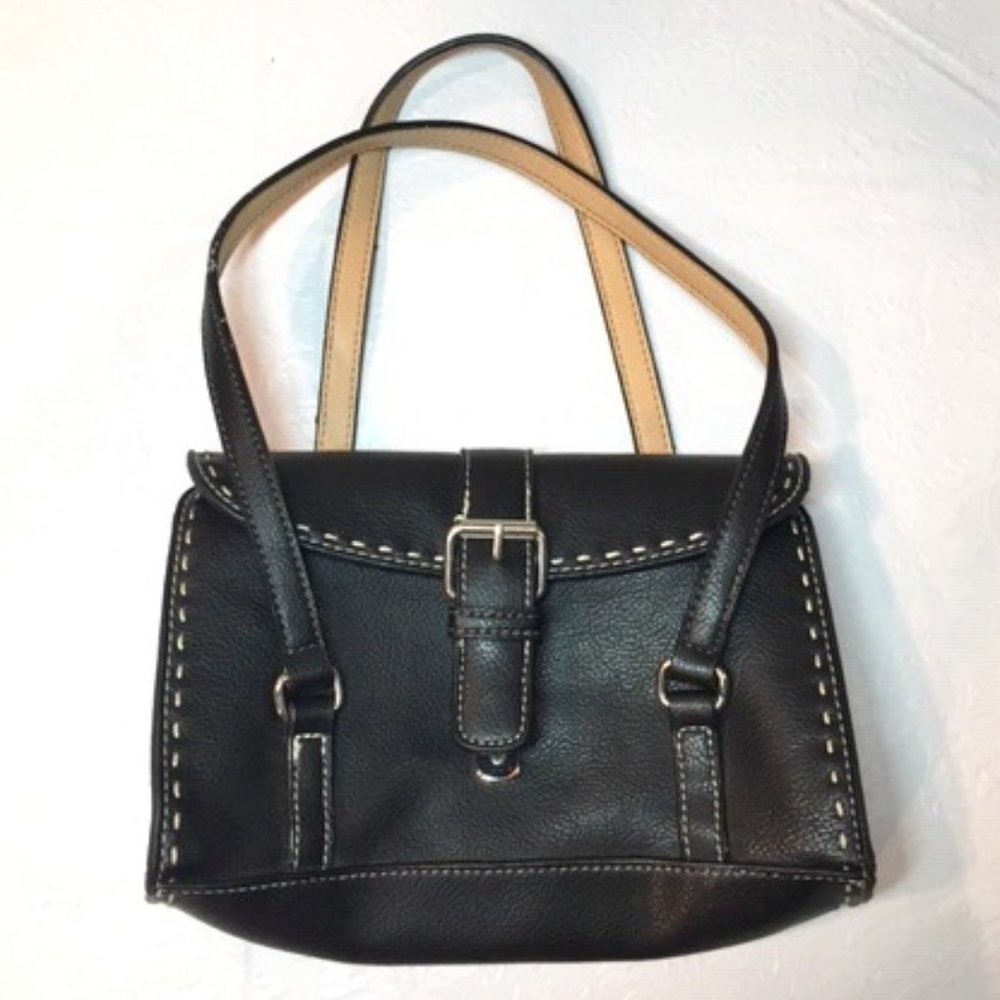LIZ CLAIBORNE Small Black Leather Satchel Handbag 8.5x2.25x5.5 - Picture 2 of 9